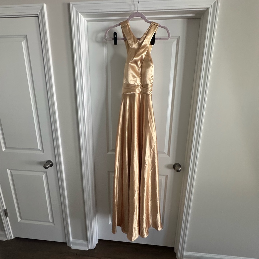 Elegant Gold Satin Evening Gown